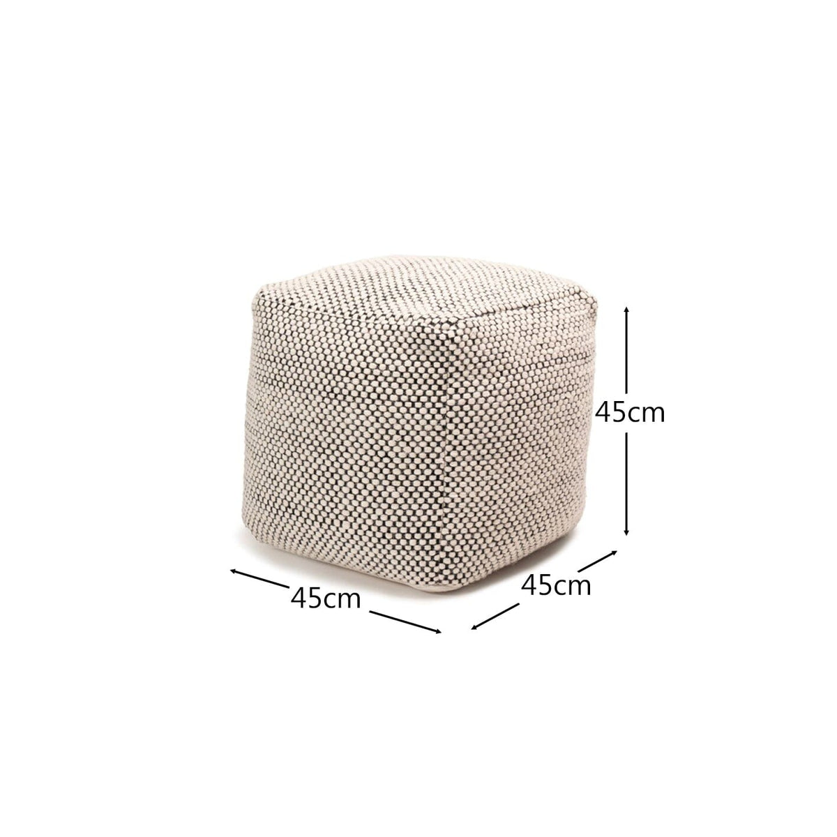 Atcham Black/Natural Wool and Cotton Ottoman Stool - Laura James