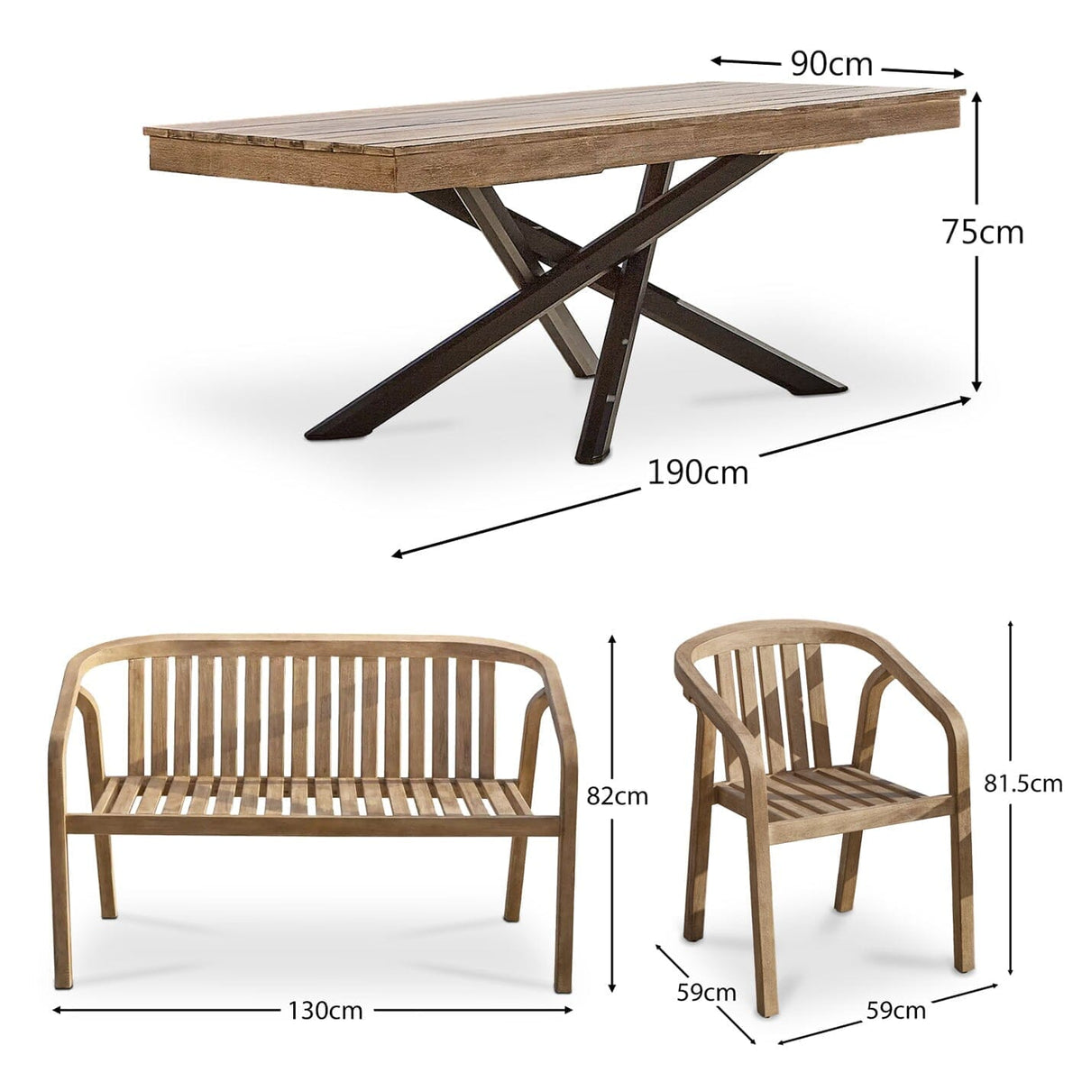 Amelia Wooden Rectangular 6 Seater Dining Table Set with Shiro Bench and Shiro Dining Chairs with Cushions - Laura James