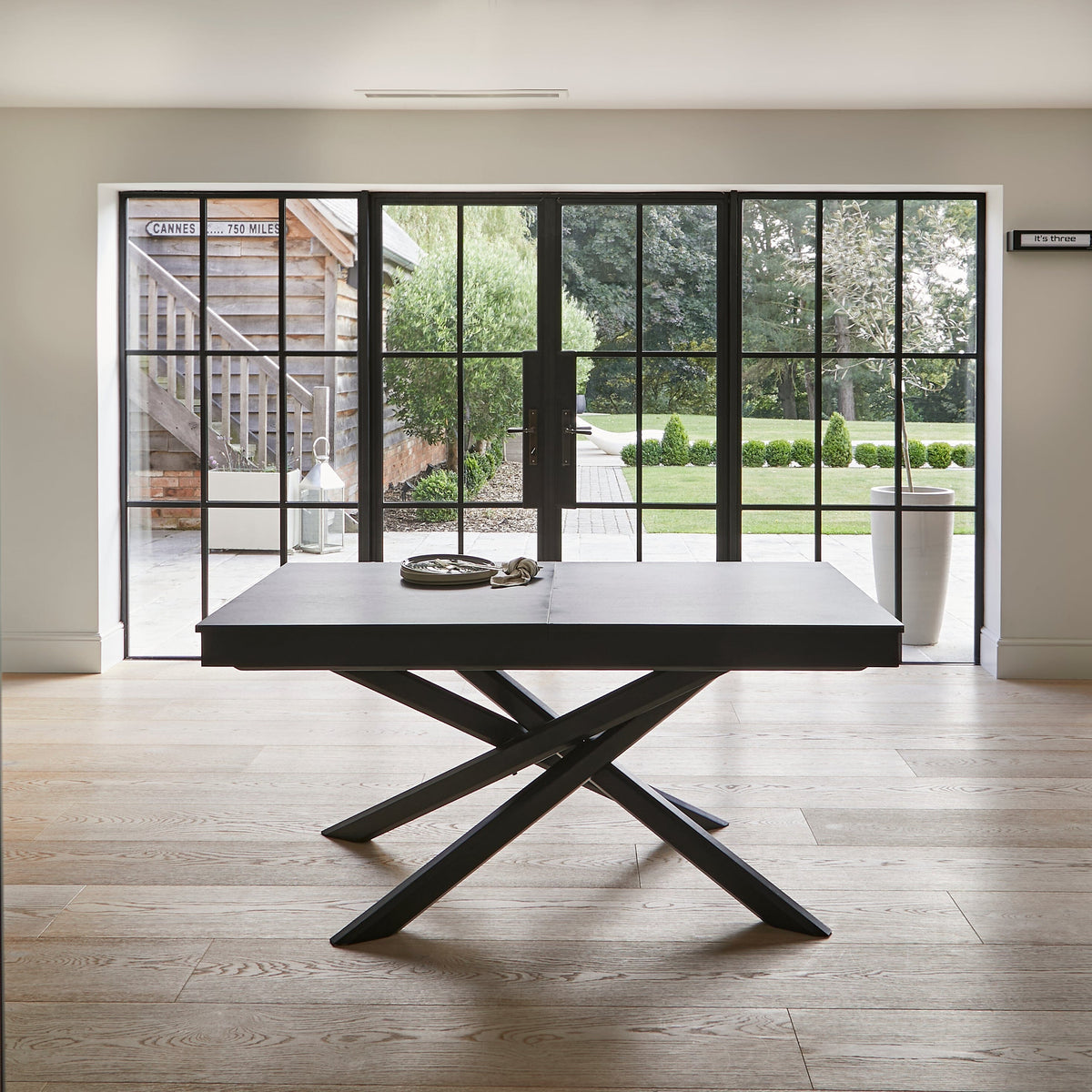 Amelia Black Extendable Dining Table Set - 6 Seater - Freya Fern Green Dining Chairs - Black Legs