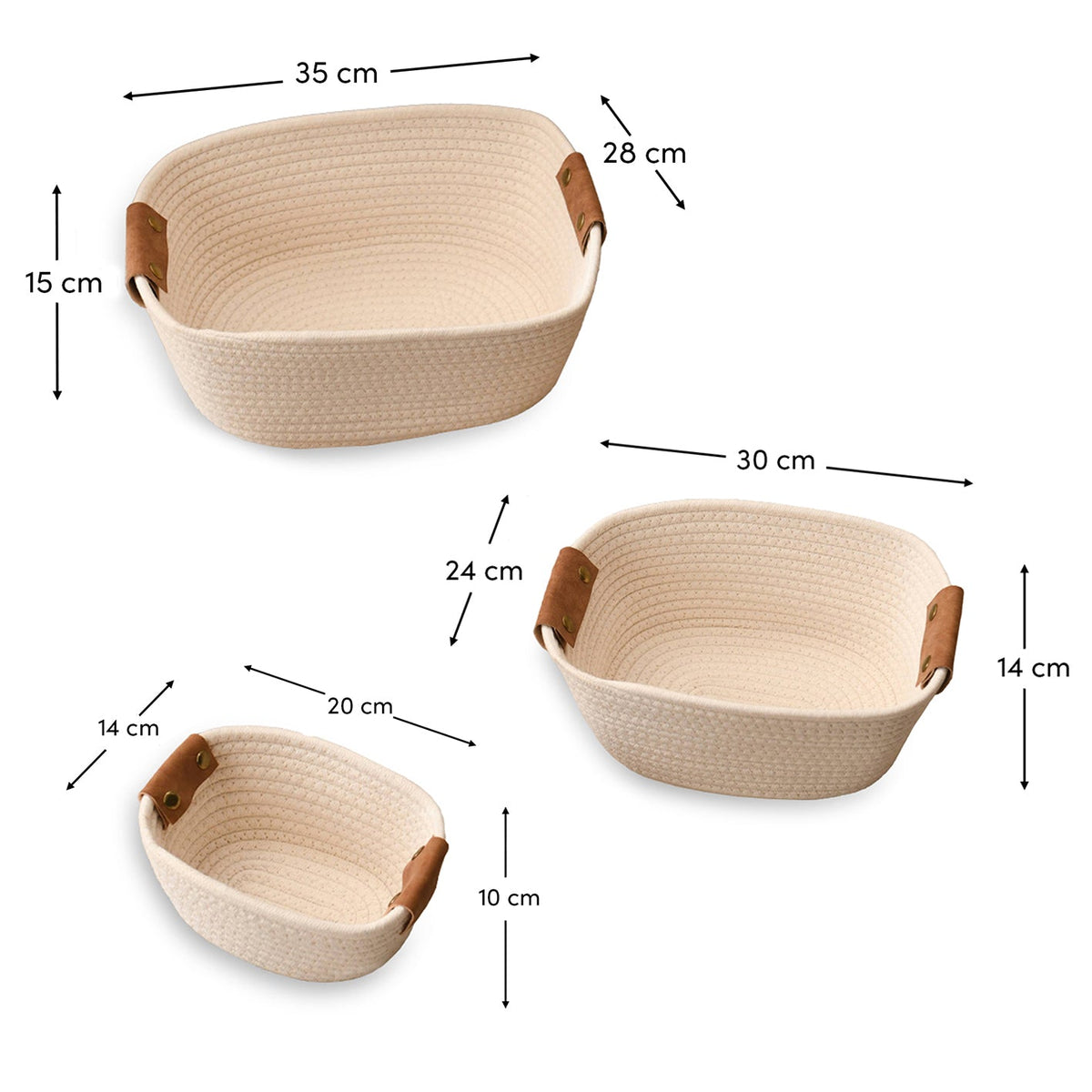 Eynsford Rectangular Baskets - Set Of 4 -White - Laura James