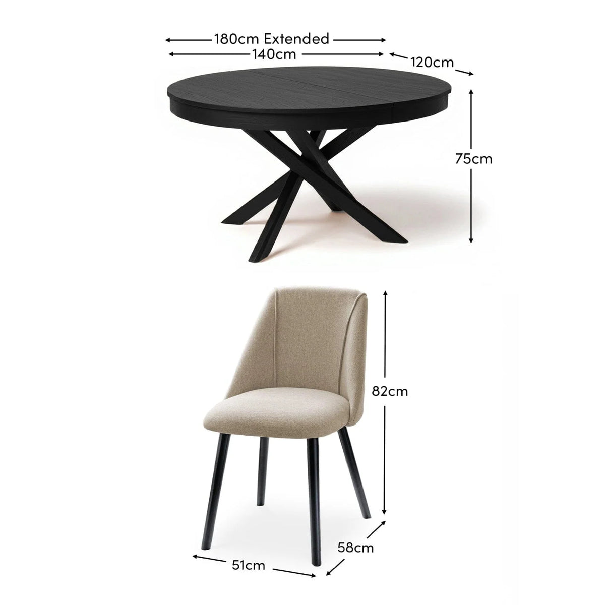 Outlet - Amelia Black Oak Oval Extending Dining Table Set - 4 Seater - Freya Sand Dining Chairs - Black Oak Legs