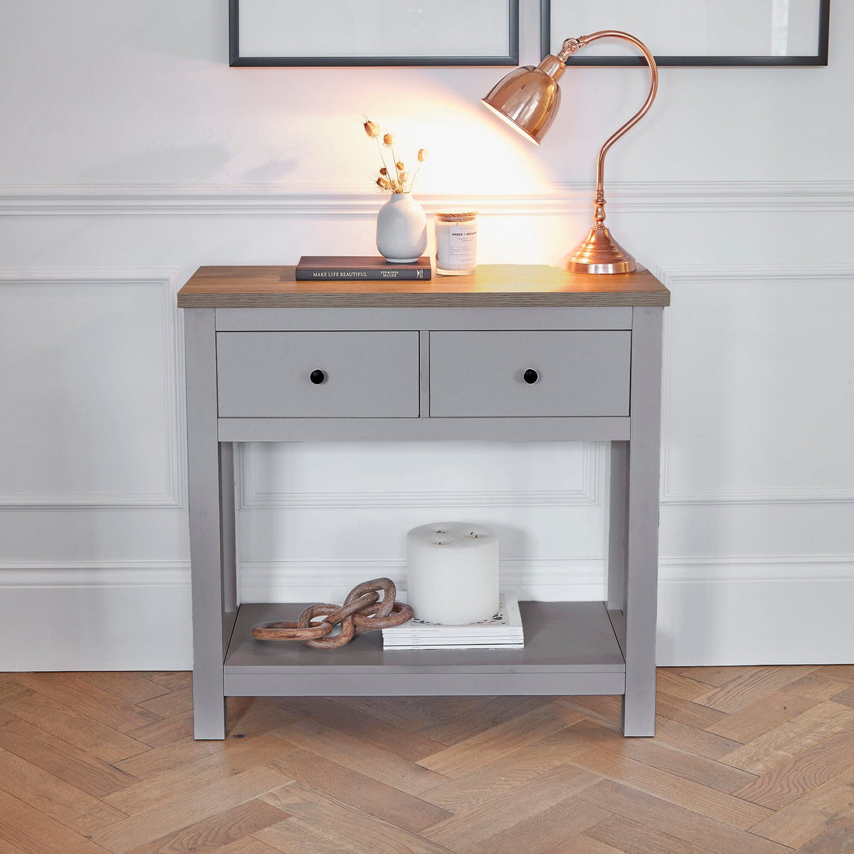 Bampton 2 Drawer Console Table - Stone Grey