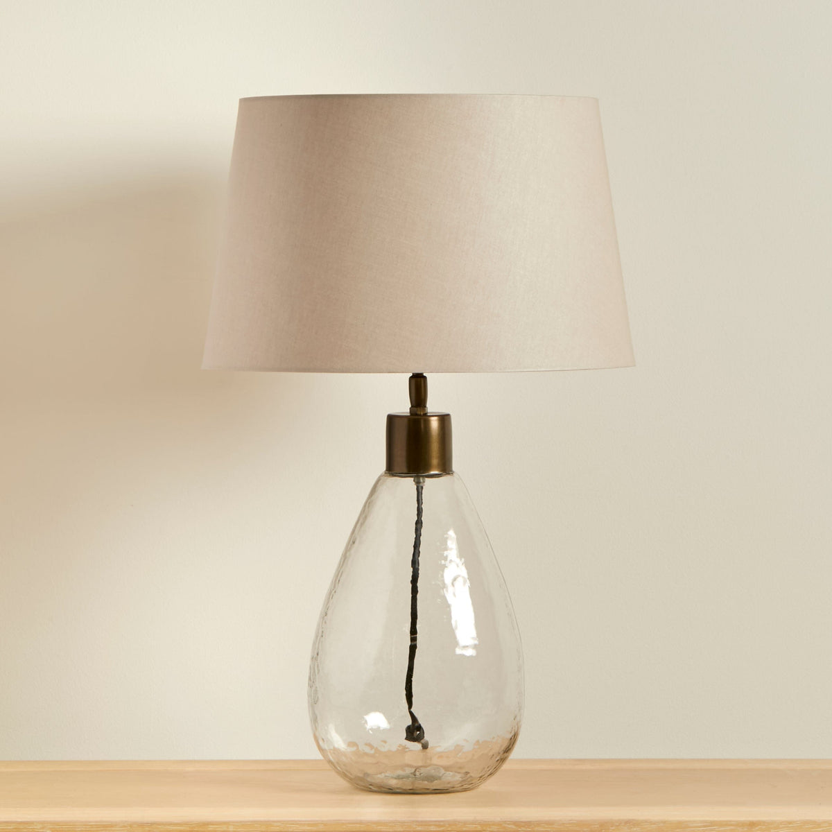 Breamore Clear Glass Lamp & Coningsby Taupe Cotton Lampshade - 35cm