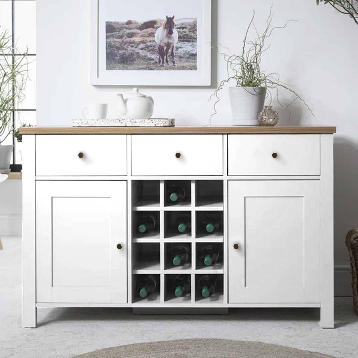 Bampton Sideboard with Wine Rack - White