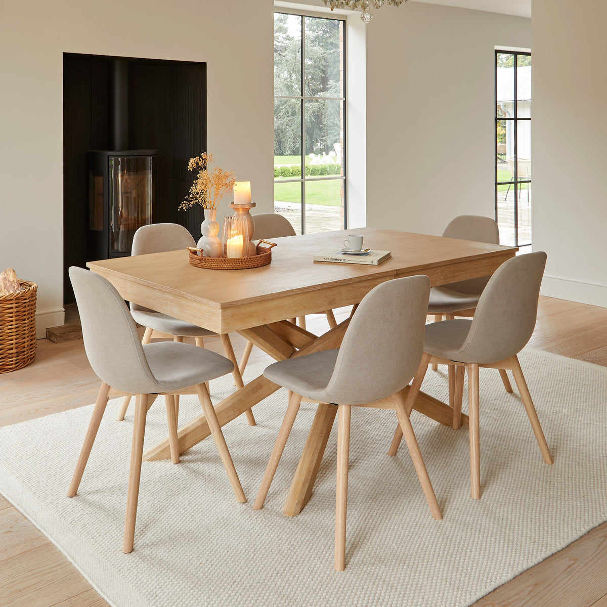 Amelia Whitewash Dining Table Set - 6 Seater - Ellis Soft Beige Dining Chairs - Whitewash Legs - Laura James