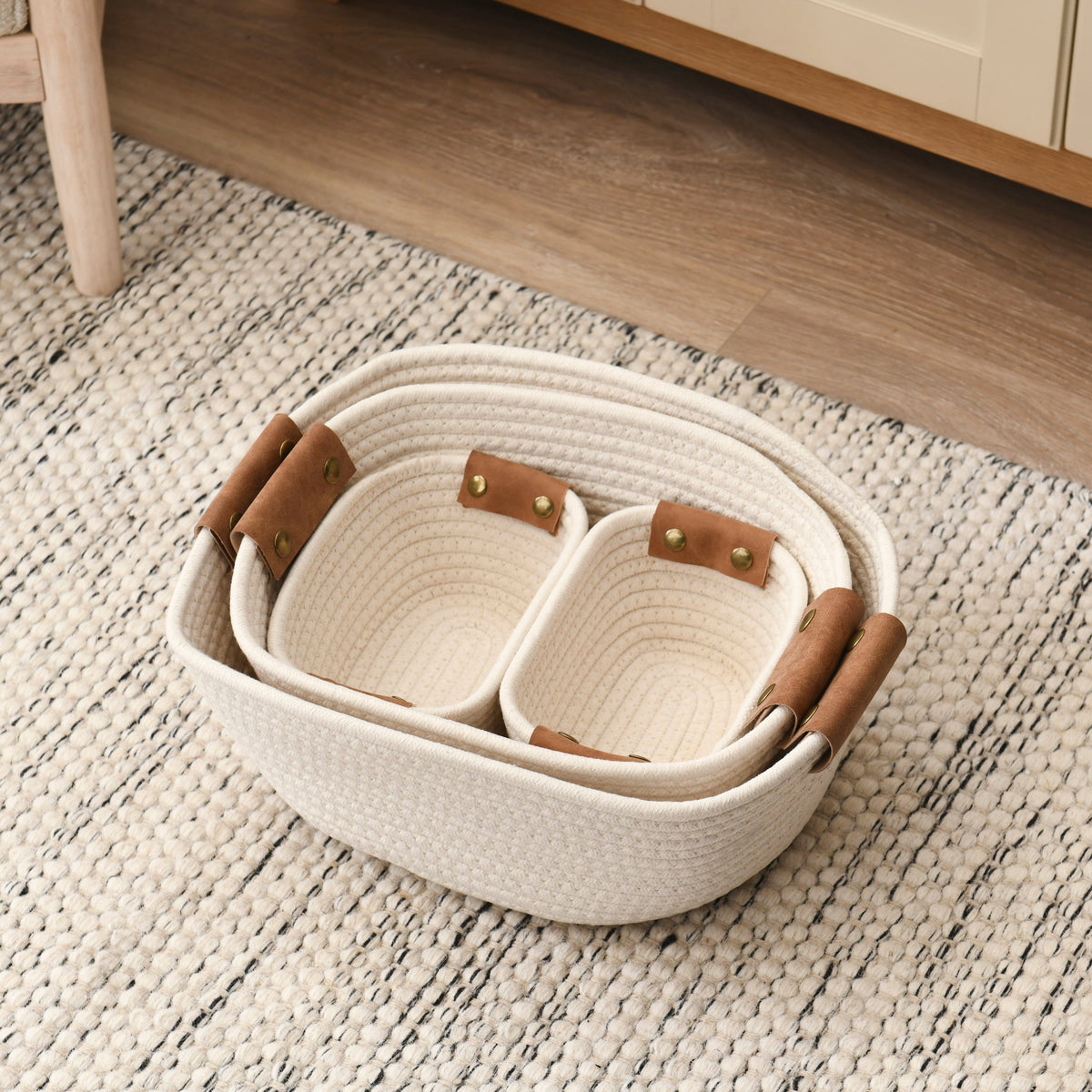 Eynsford Rectangular Baskets - Set Of 4 -White - Laura James