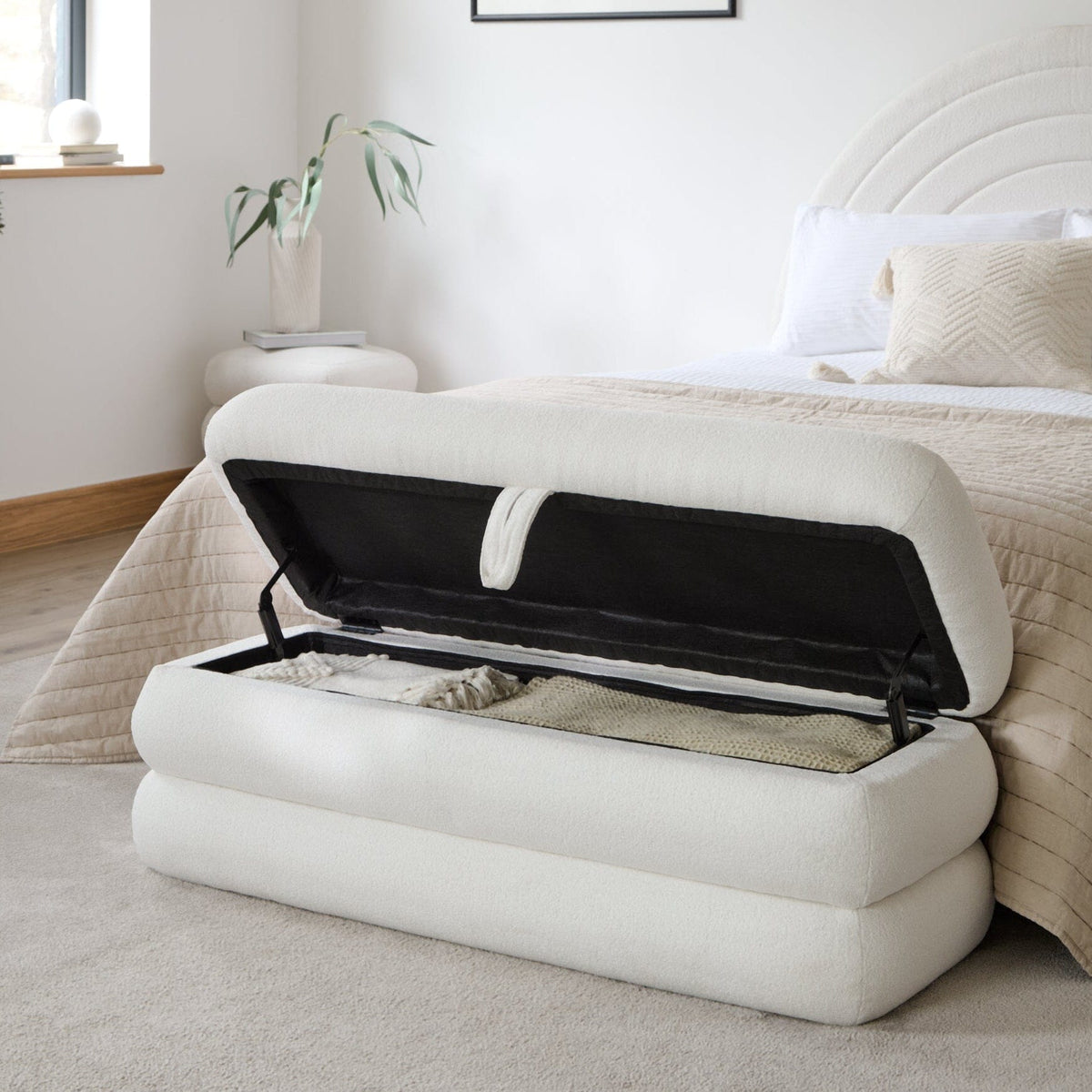 Fleur Large Footstool - Chalk White Boucle - Laura James