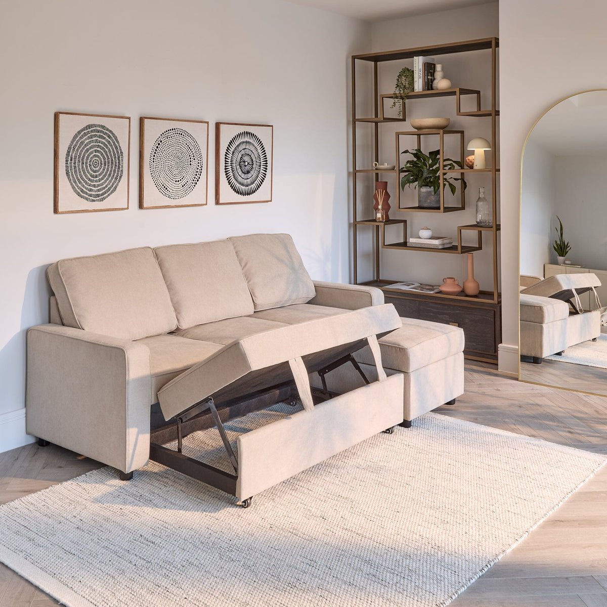 Hugo Pull-Out Corner Sofa Bed - Warm Taupe - Laura James