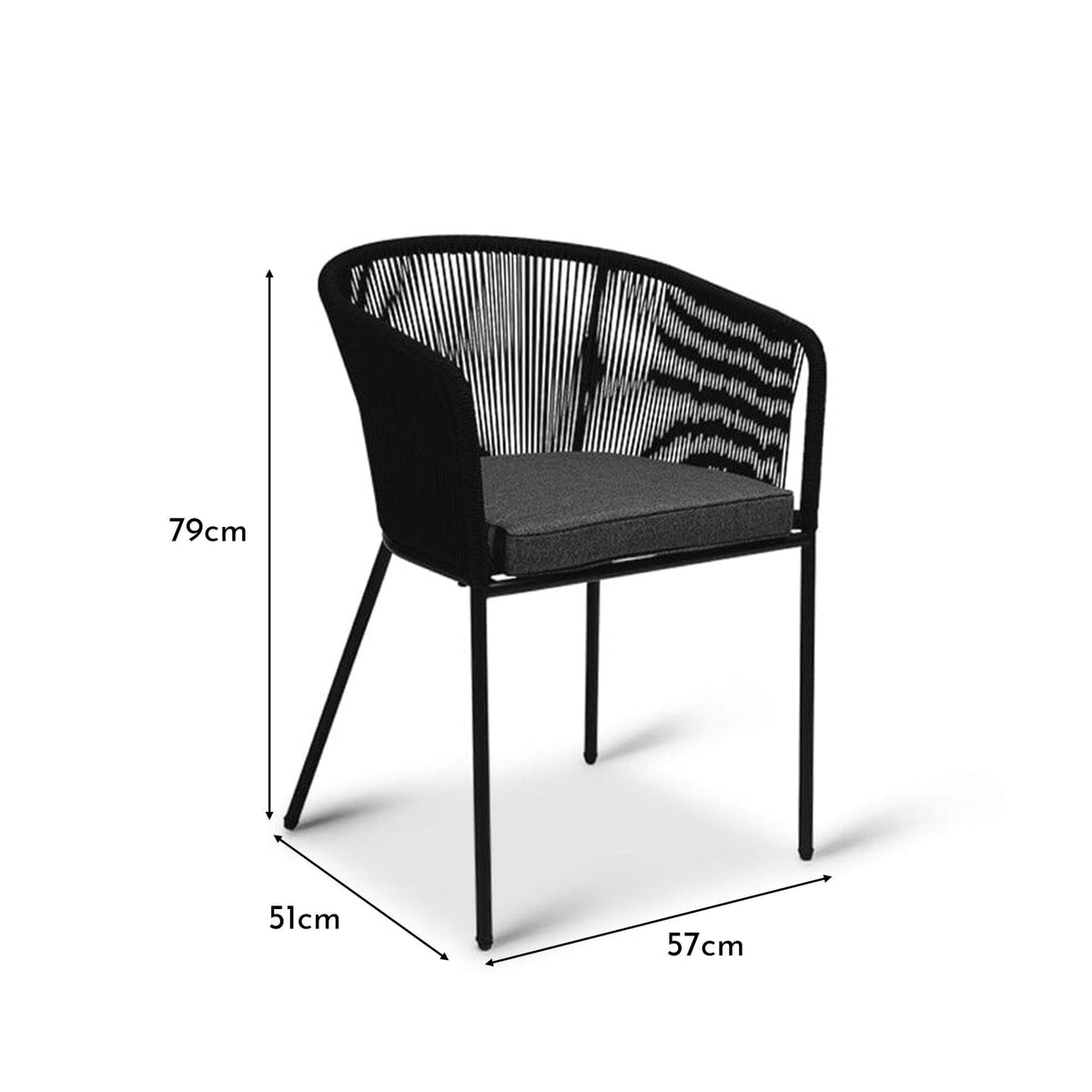 Hali Black Rope Chair with Cushions - Set of 2