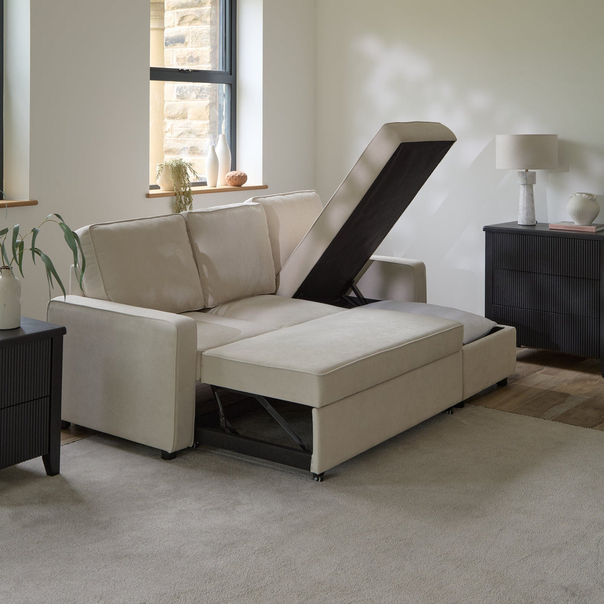 Hugo Corner Sofa Bed with Storage - White