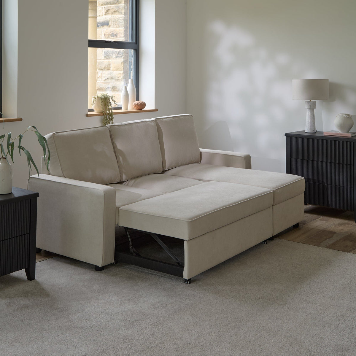 Hugo Corner Sofa Bed with Storage - White
