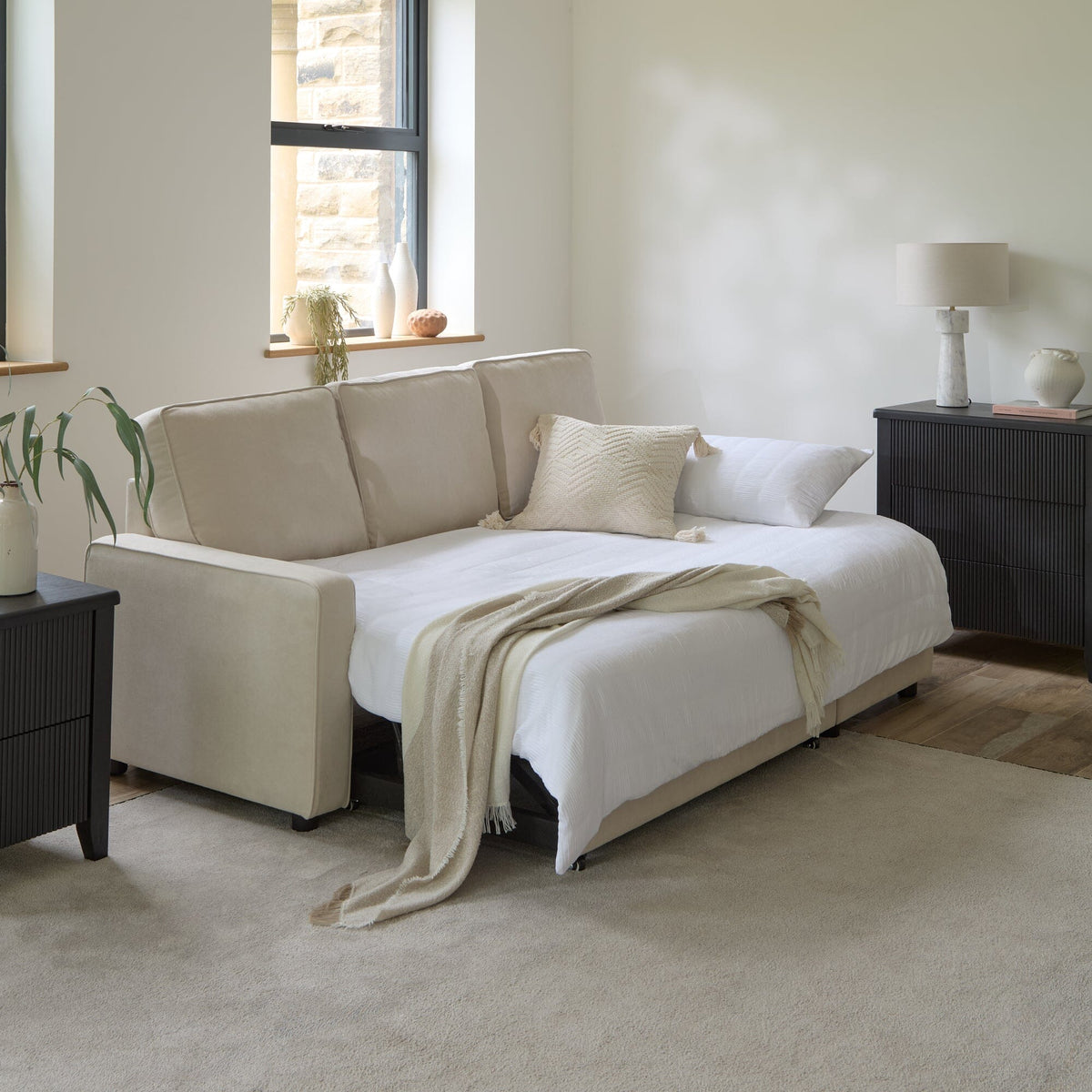 Hugo Corner Sofa Bed with Storage - White