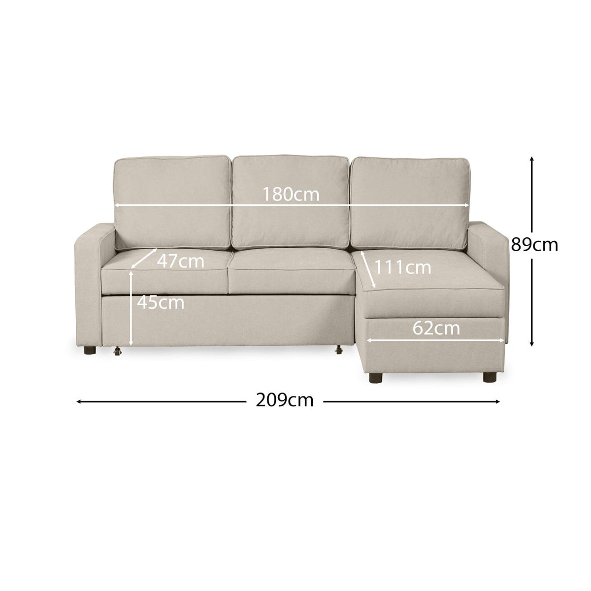 Hugo Pull-Out Corner Sofa Bed - Warm Taupe - Laura James