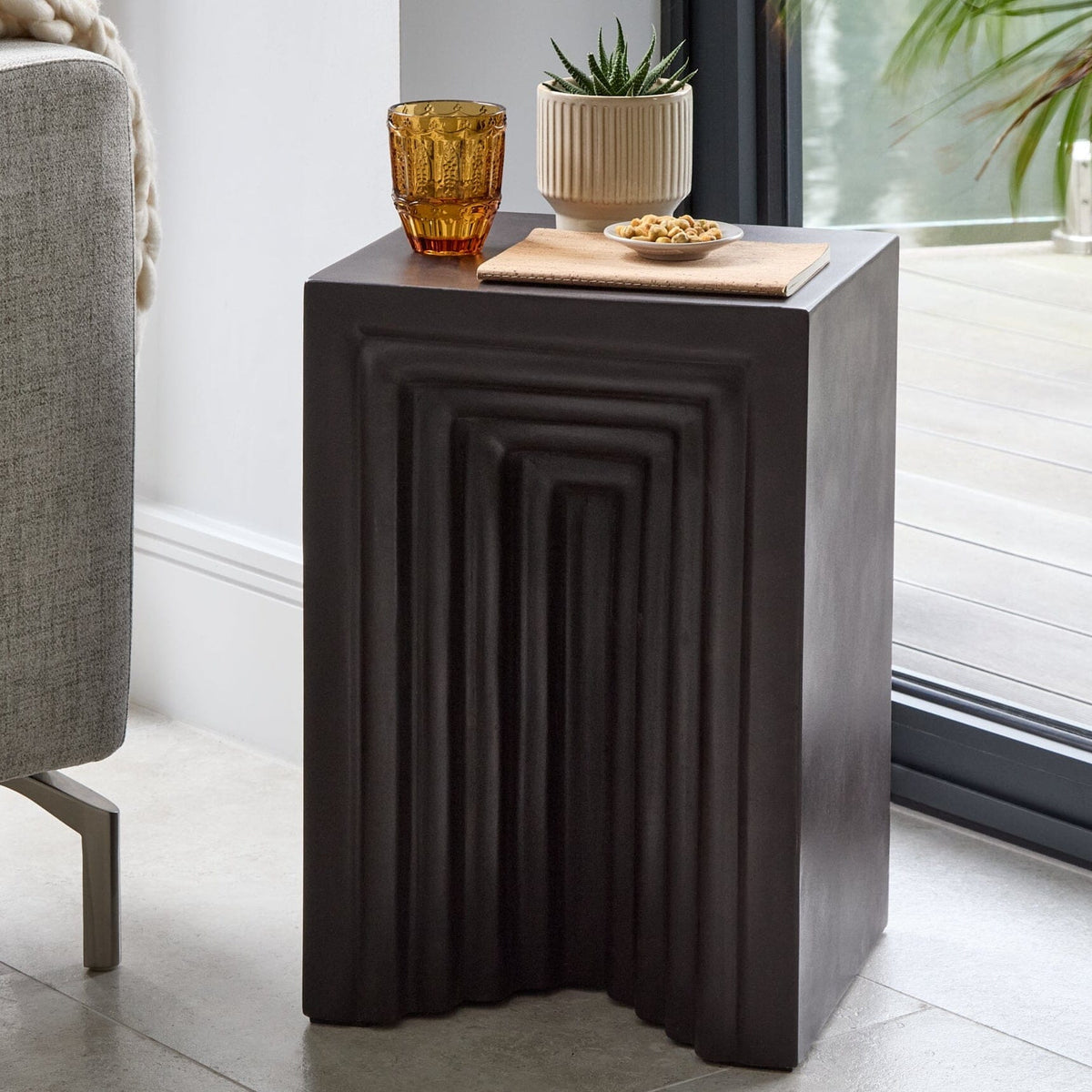 Karasi Concrete Rectangular Side Table - Black - Laura james