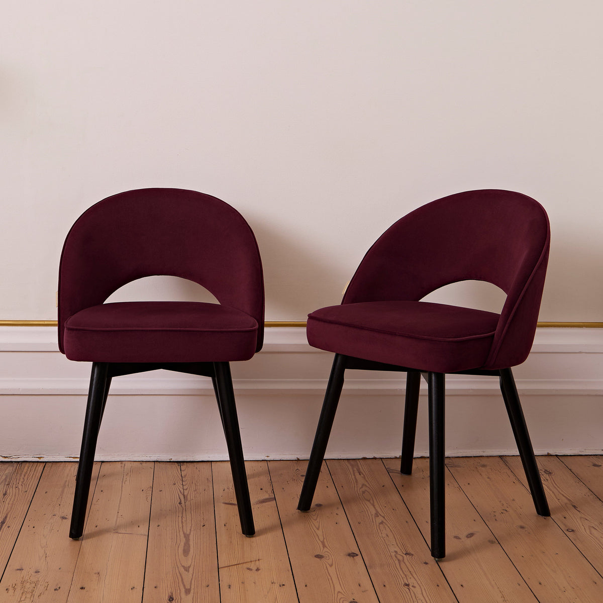 Marilyn Dining Chair - Set of 2 - Burgundy Red - Black Oak Legs - Laura James