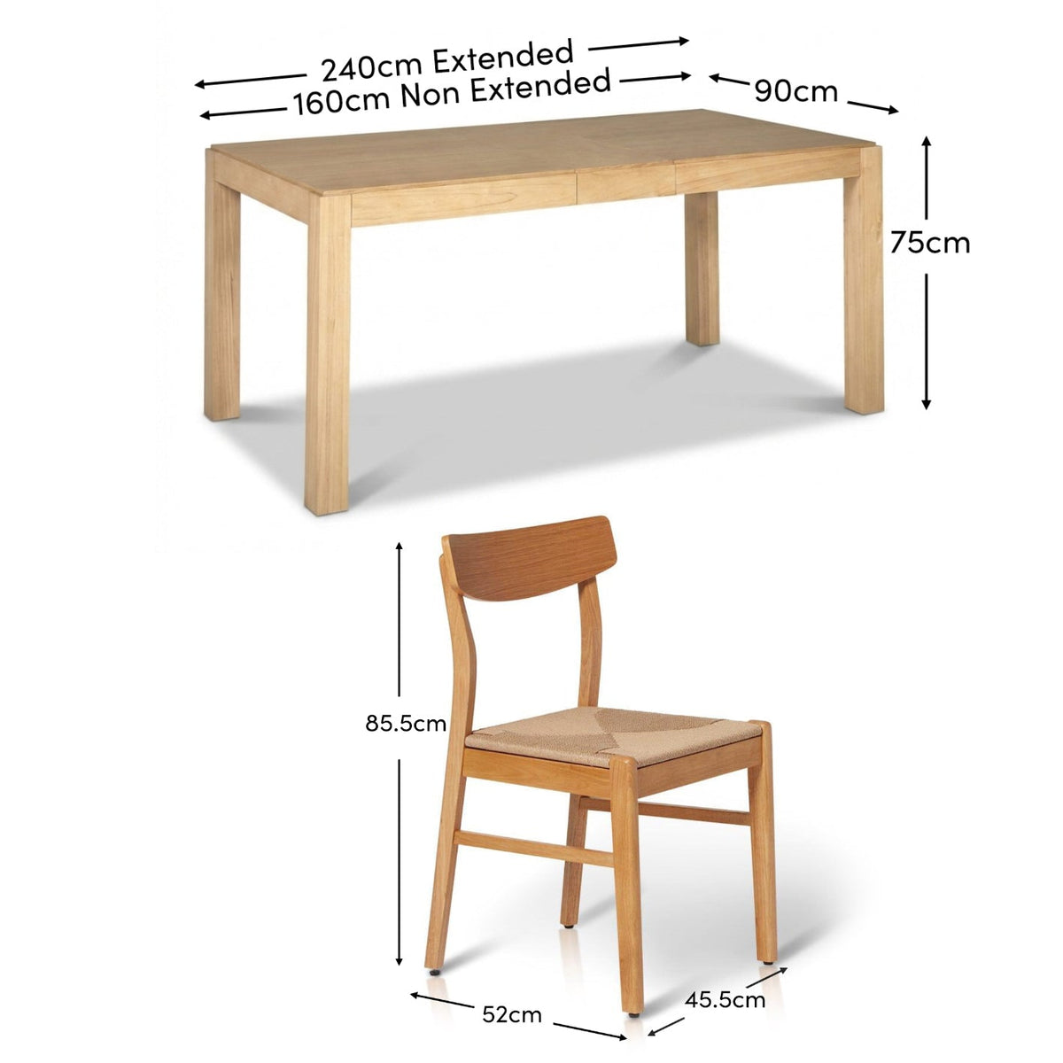Magnus 160cm Pale Oak Extendable Dining Table Set - 6 Seater - Pale Oak Woven Wooden Chairs - Laura James
