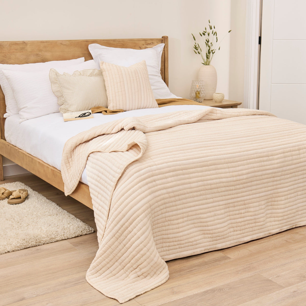 Malton 200x220cm Cotton Bedspread - Natural - Laura James