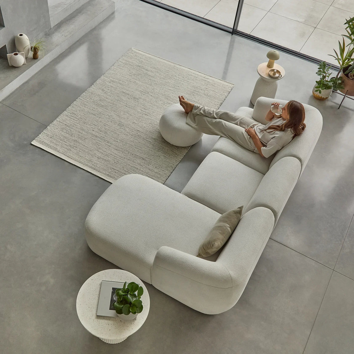 Nathalia Left Chaise Sofa - Chalk White Boucle