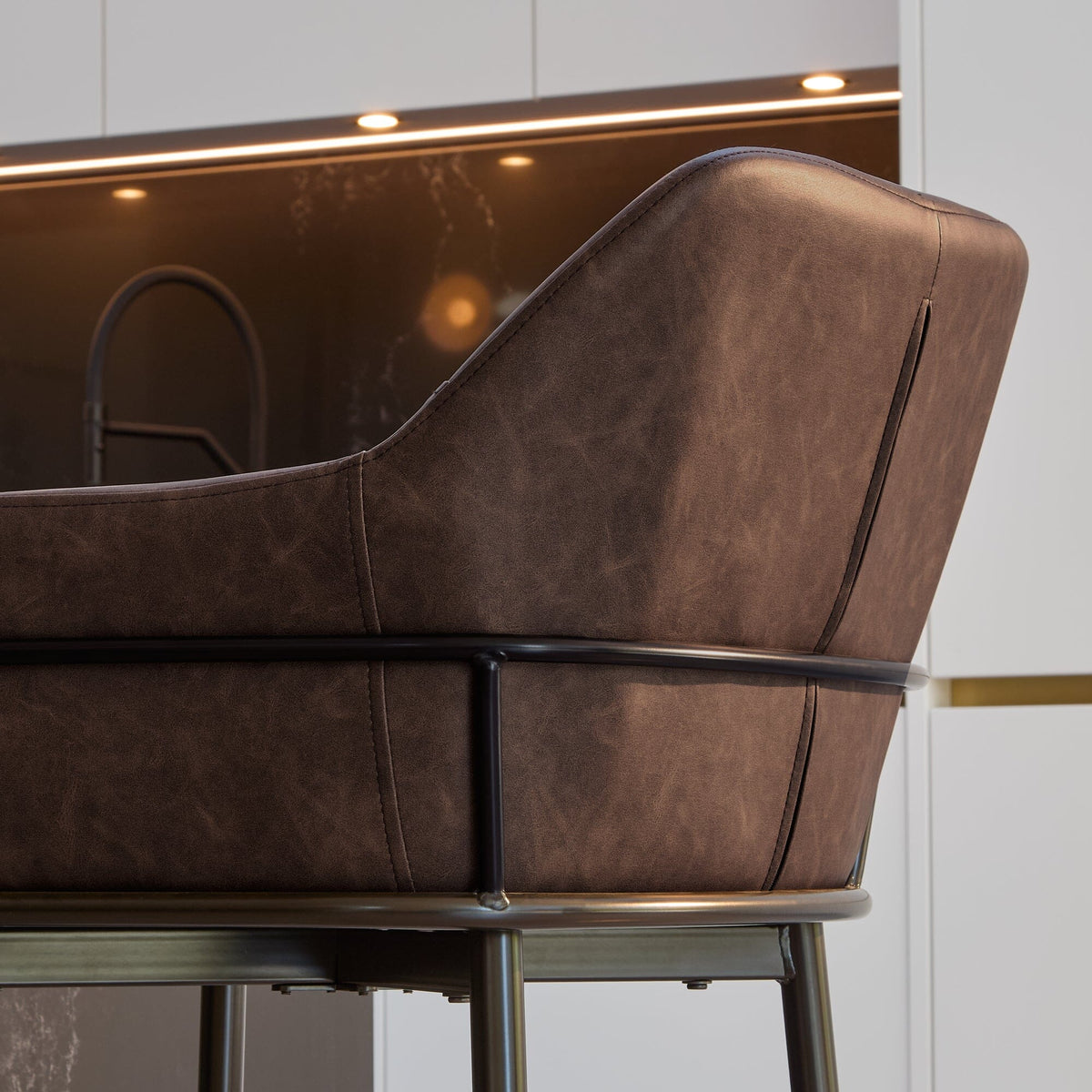 Reagan Saddle Brown Bar Stool - Metal Legs - Laura James