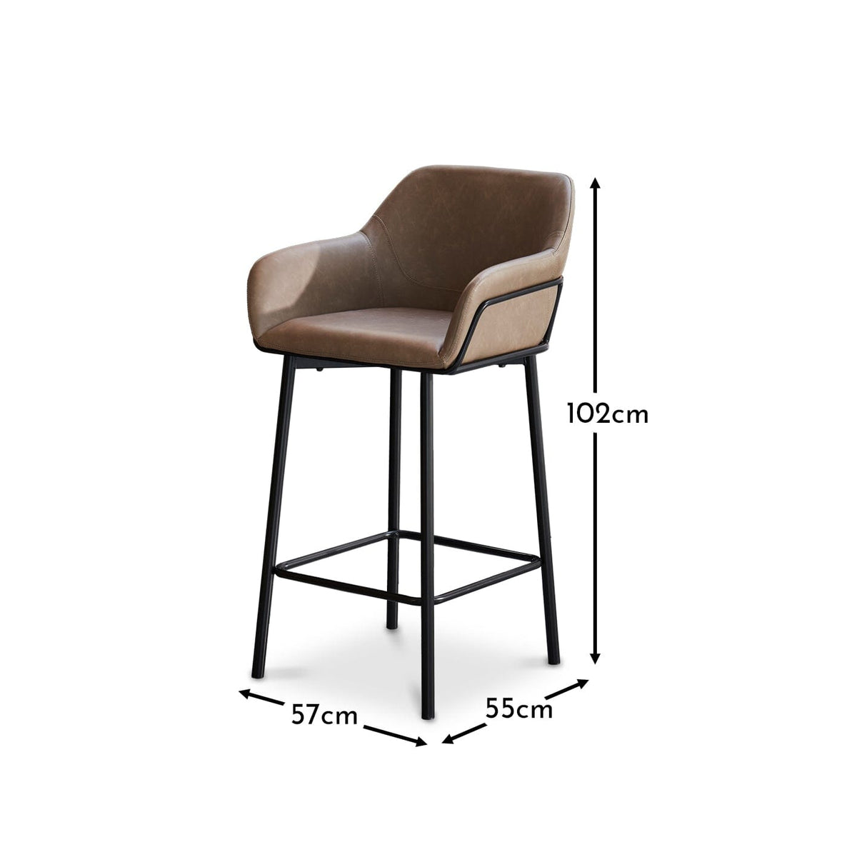 Reagan Almond Brown Bar Stool - Metal Legs - Laura James