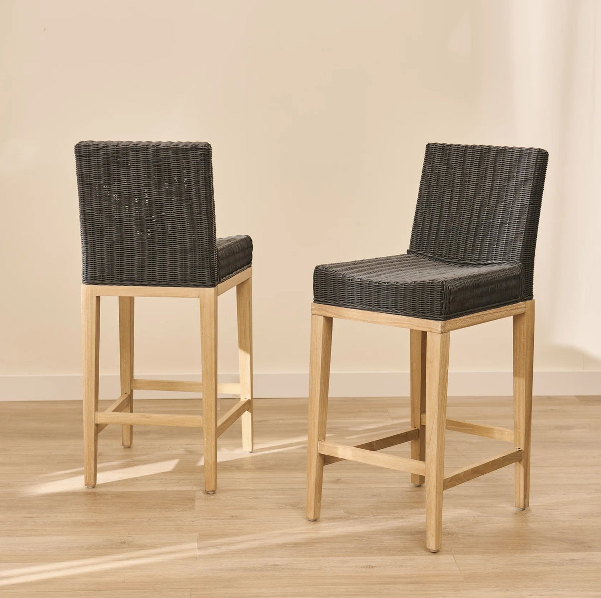 Reid Slate Grey Bar Stools - Set of 2 - Whitewash Mindi Wood Legs - Laura James