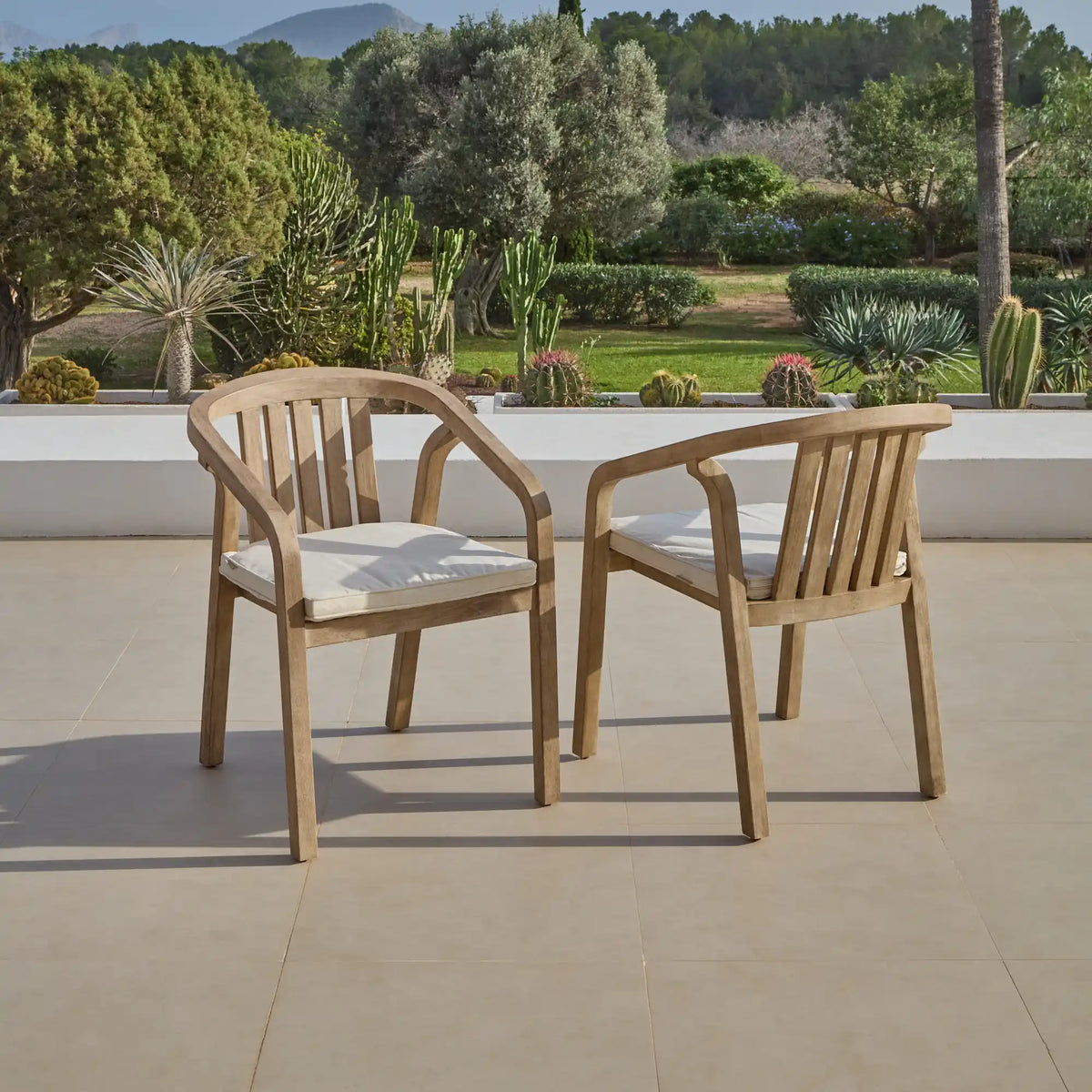 Shiro Wooden Garden Chairs with White Cushions - Set of 2 - Laura James