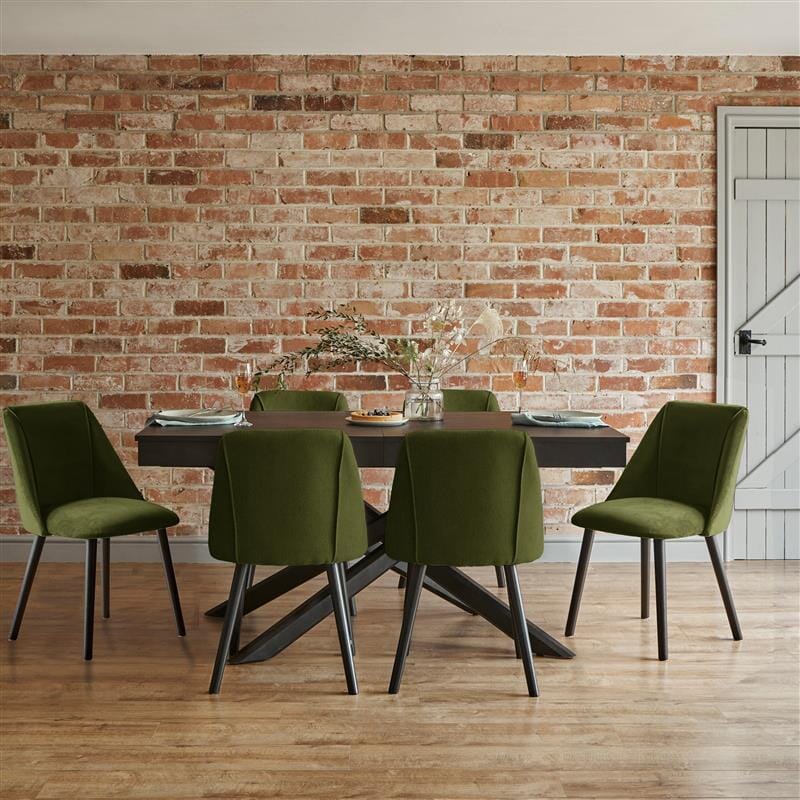 Amelia Black Dining Table Set - 6 Seater - Freya Fern Green Dining Chairs - Black Legs - Laura James