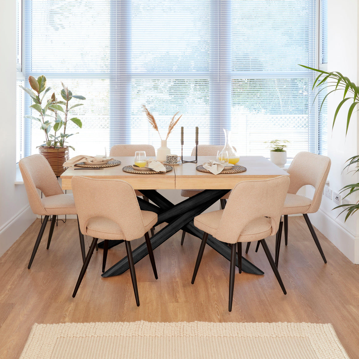 Amelia Whitewash Extending Dining Table Set - 6 Seater - Dolly Dining Chairs - Laura James