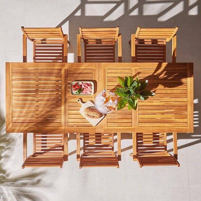 Aspen 6 Seater Wooden Extendable Garden Dining Set with Cushions - Cream Parasol - Laura James