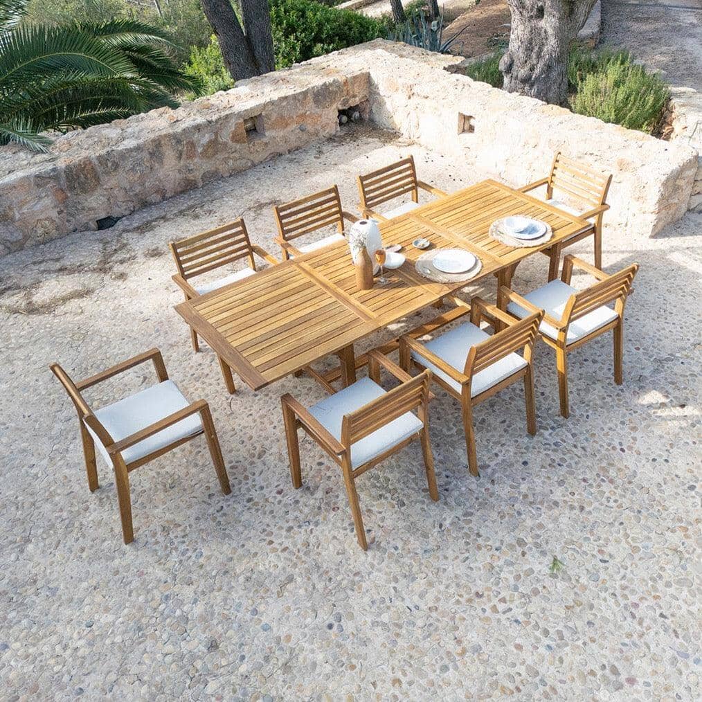 Aspen 8 Seater Wooden Extendable Garden Dining Set with Cushions - Grey Parasol - Laura James
