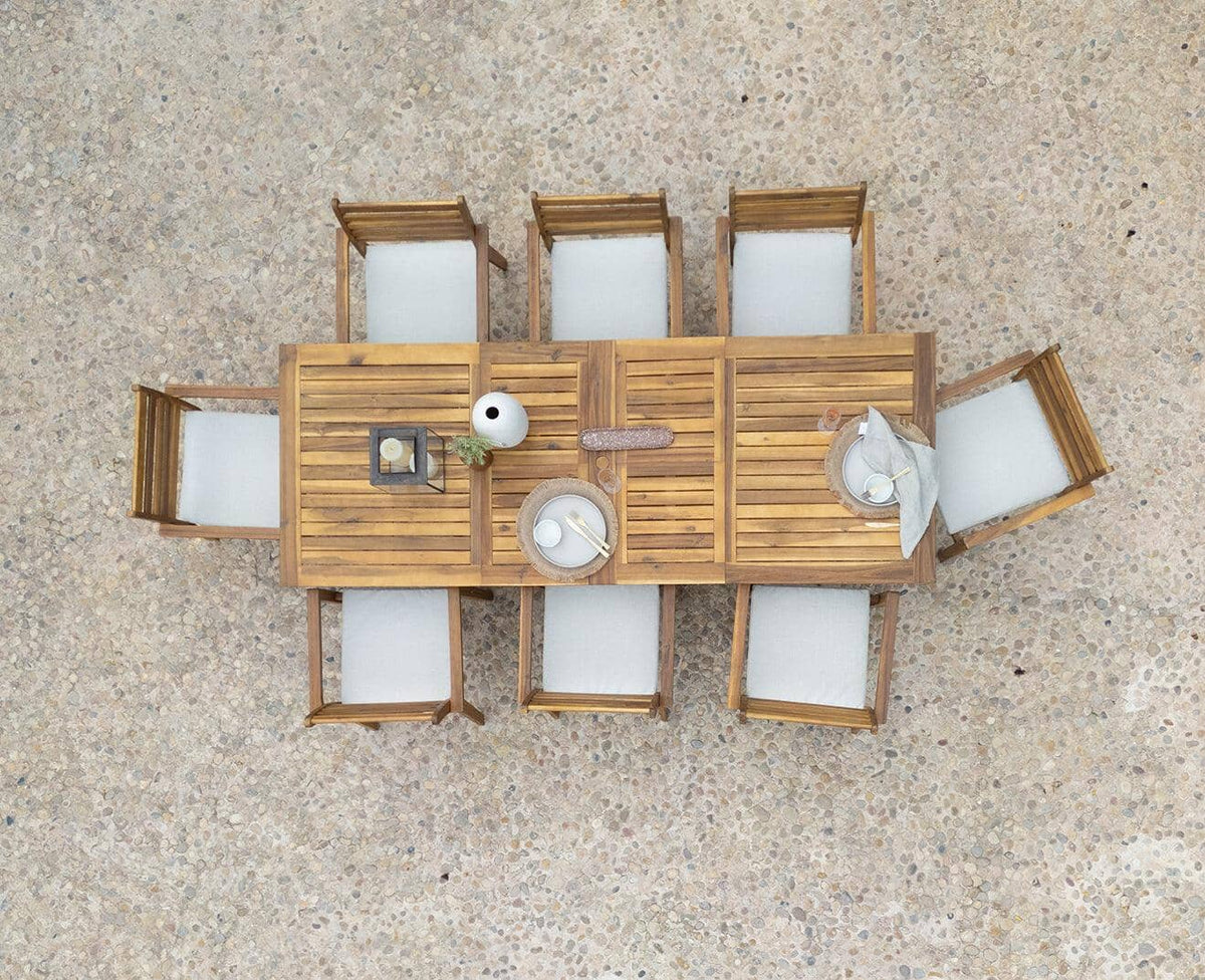 Aspen 8 Seater Wooden Garden Dining Set with Cream Premium LED Parasol - 160-240cm - Laura James