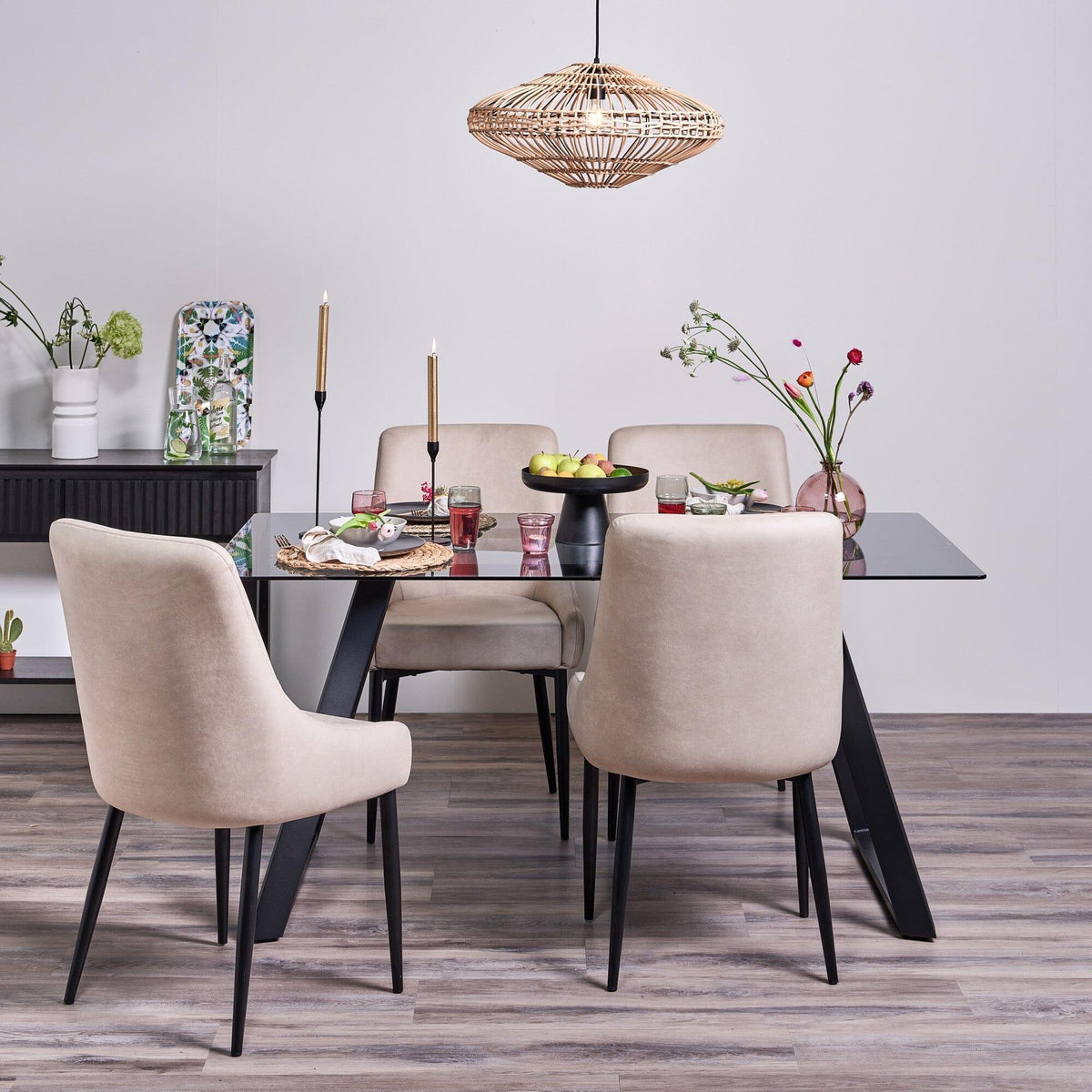 Atlas Smoked Glass dining table - with metal legs - Laura James