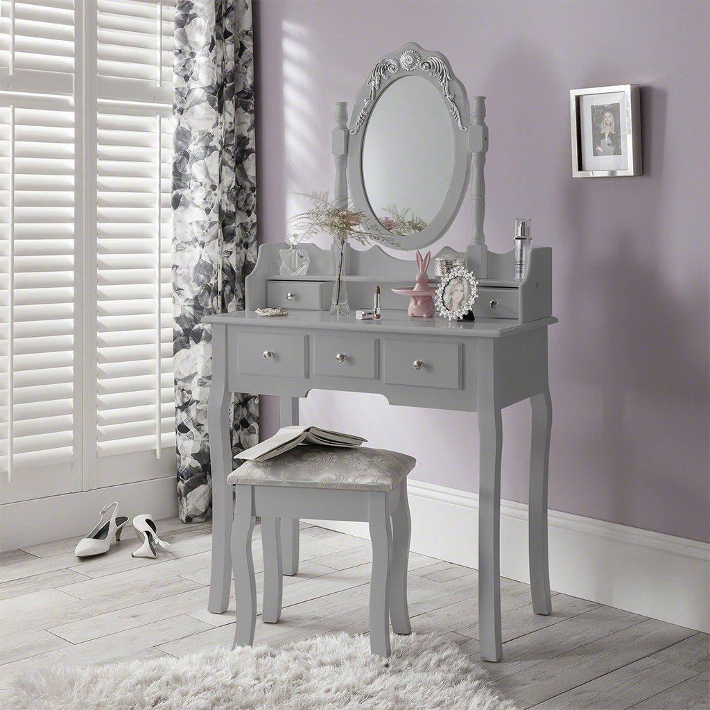 Capri Grey Dressing Table, Stool & Mirror Set - Laura James