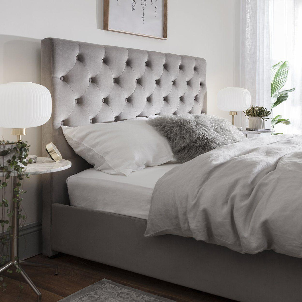 King Size Grey Fabric Bed Frame - Laura James