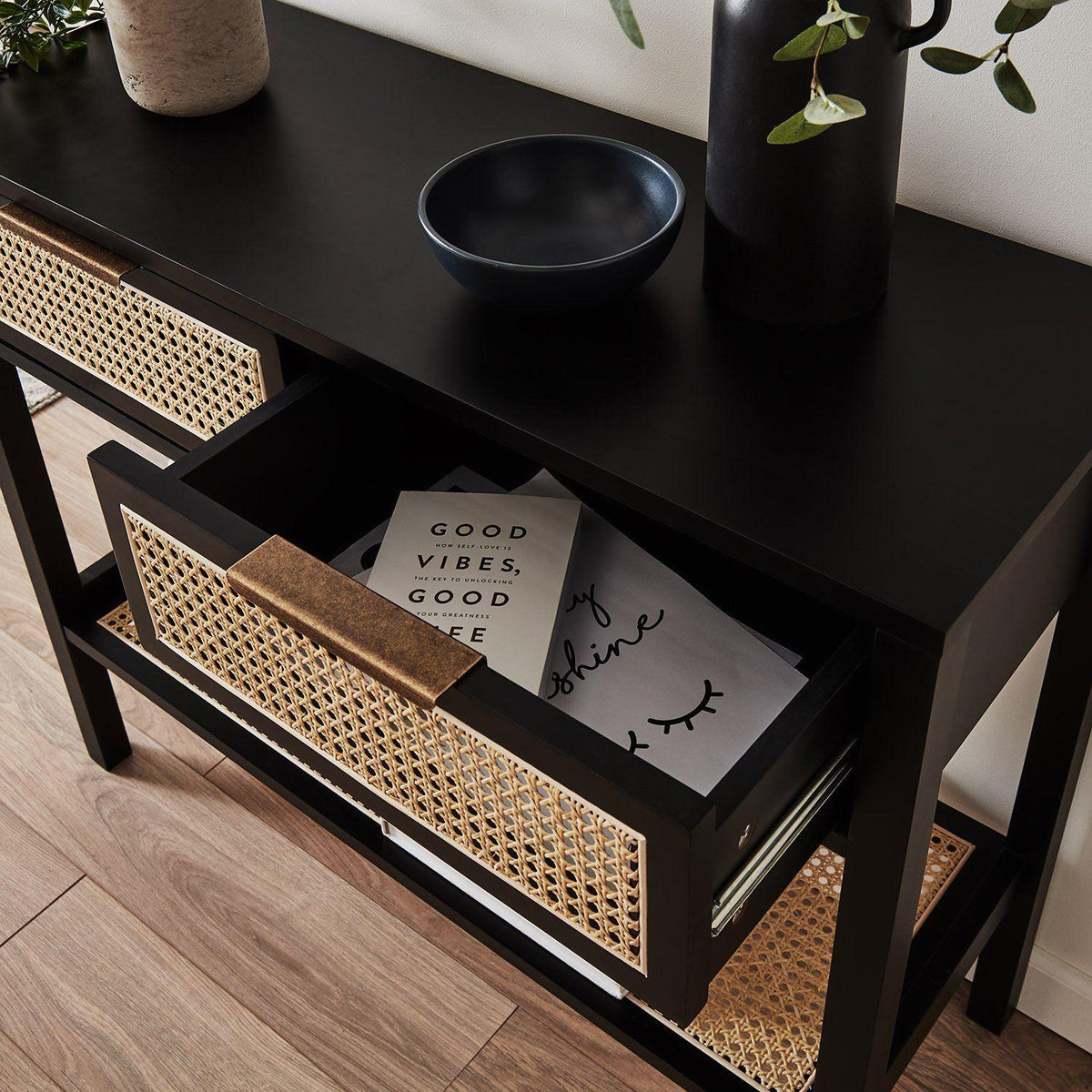 Charlie console table - cane front - black - Laura James