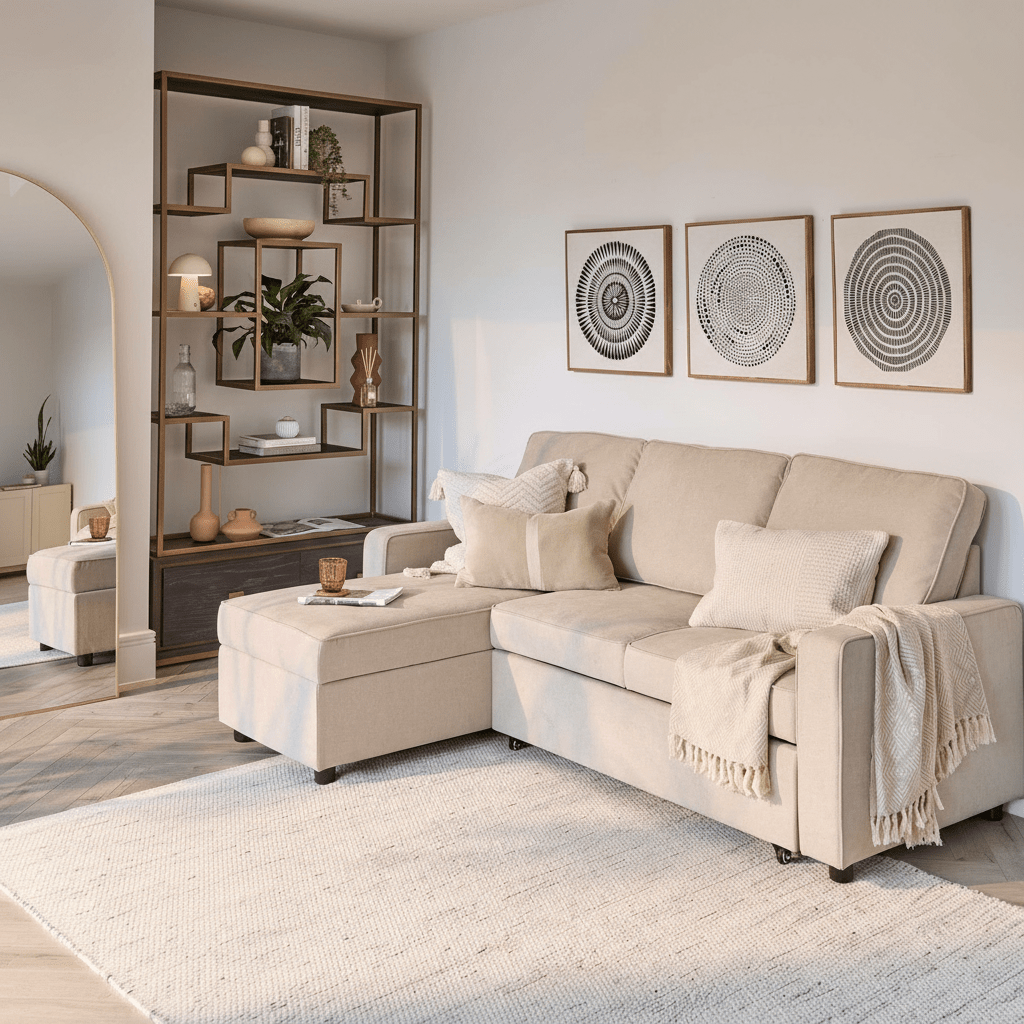 Hugo Corner Sofa Bed with Storage - Taupe