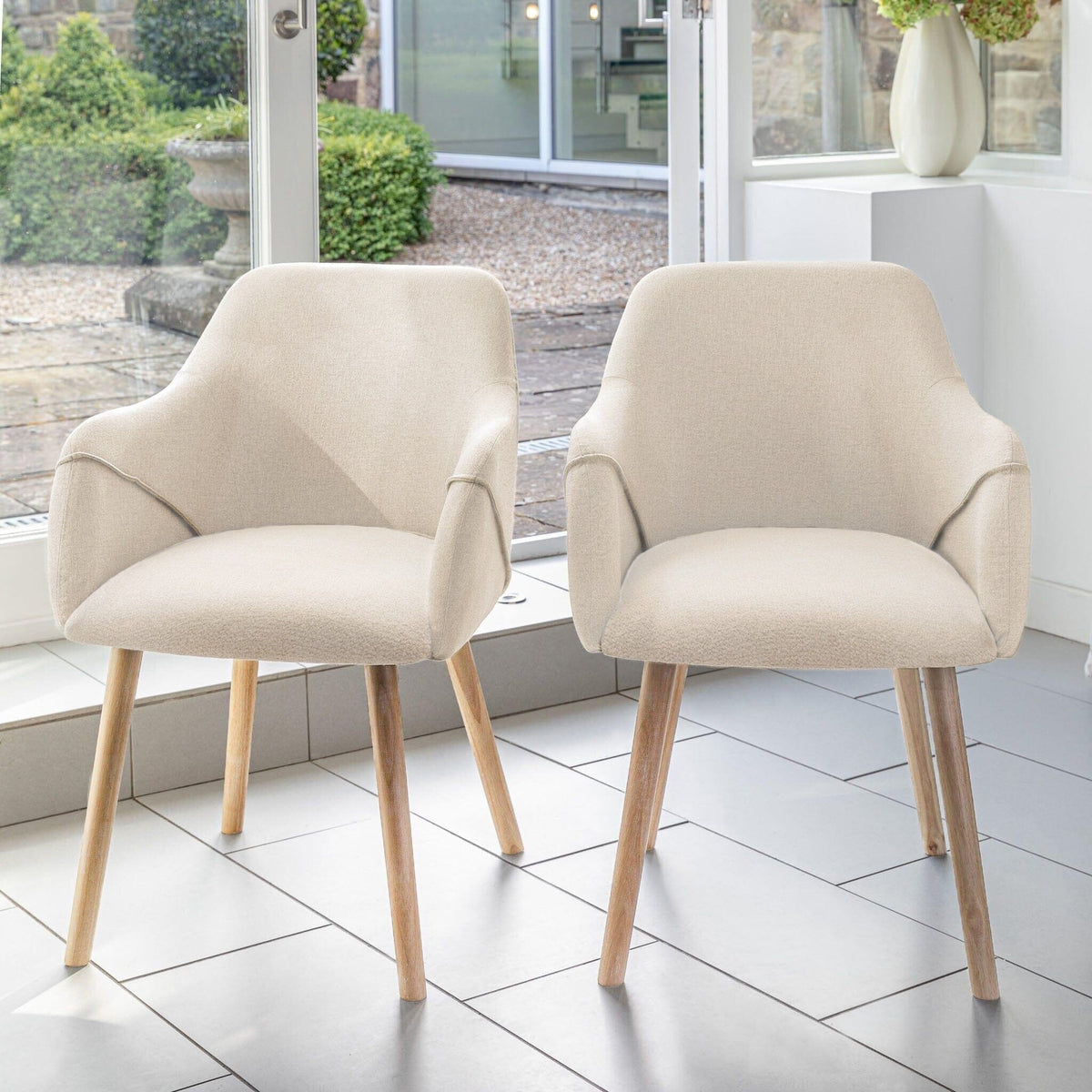 OUTLET - Freya Boucle Armchairs - Set of 2 - Whitewash Oak Legs