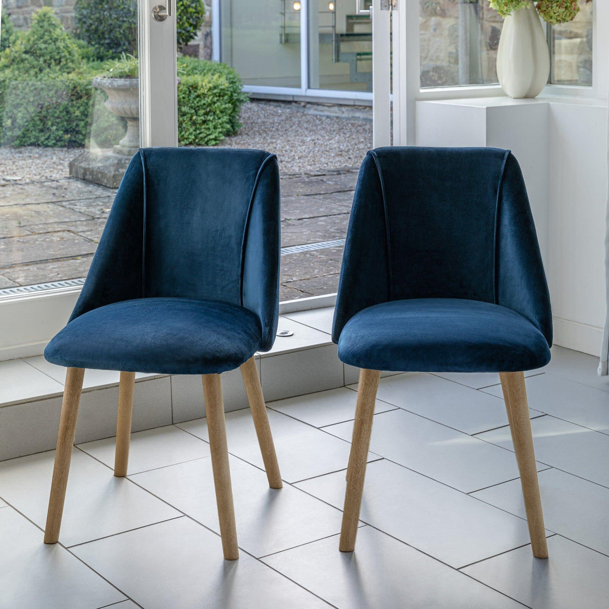 Freya Ink Blue Dining Chairs - Set of 2 - Chalked Mango Wood Legs - Laura James