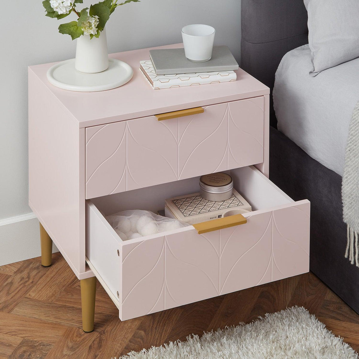 Gloria bedside table - pale pink and brass effect - Laura James