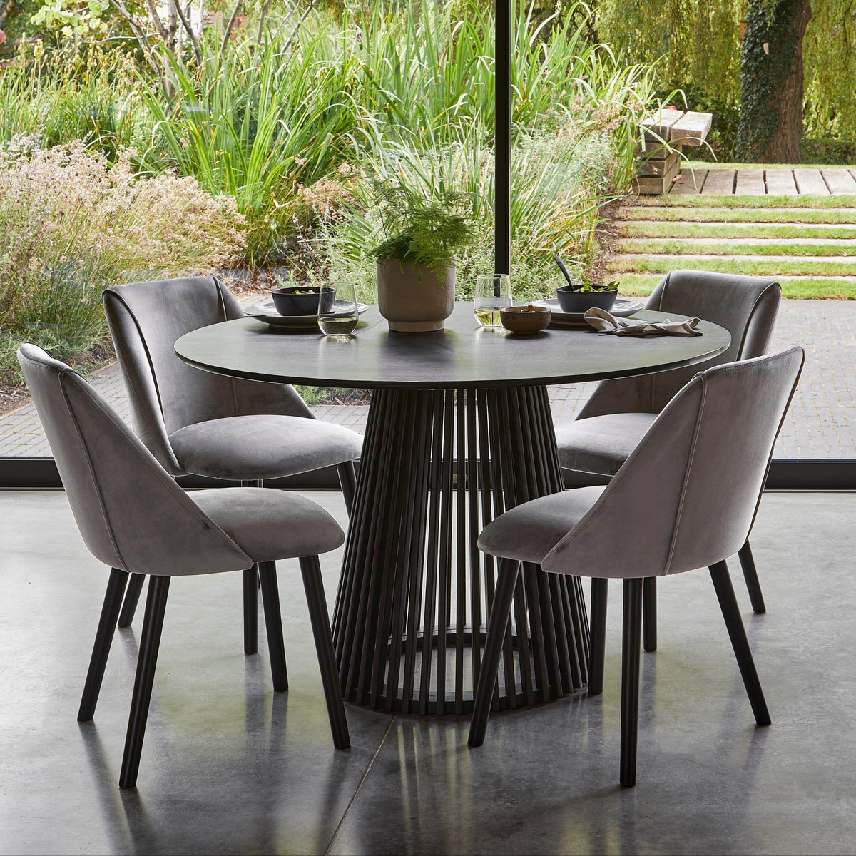 Willow 4 Seater Black Dining Table Set - Freya Grey Dining Chairs with Black Legs - Laura James
