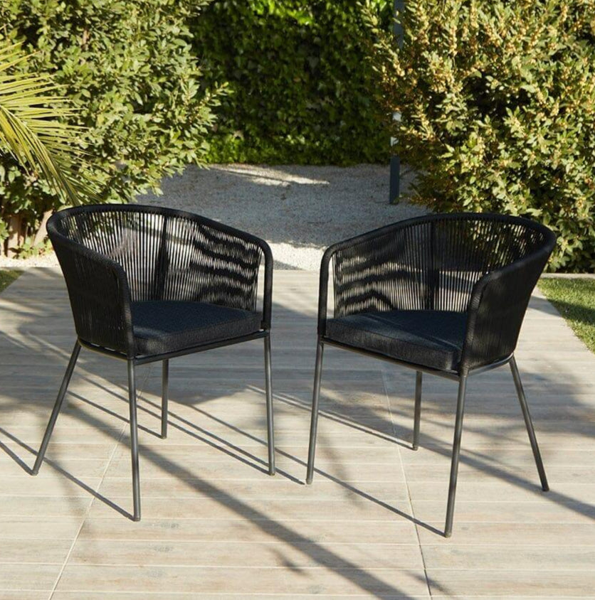 Hali Black Rope Chairs - Grey Cushions - Laura James