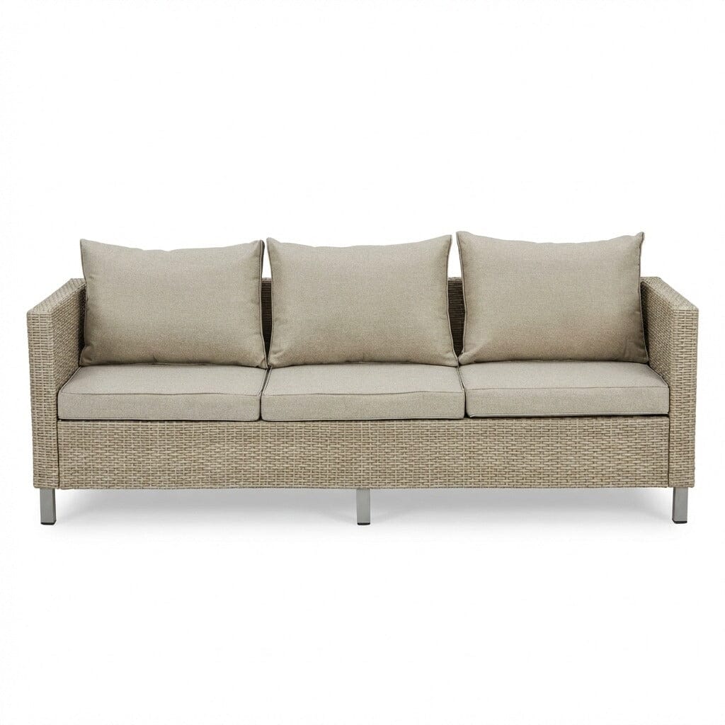 Aria 3 Seater Rattan Sofa Set with Footstool and Coffee Table - Light Grey - Laura James