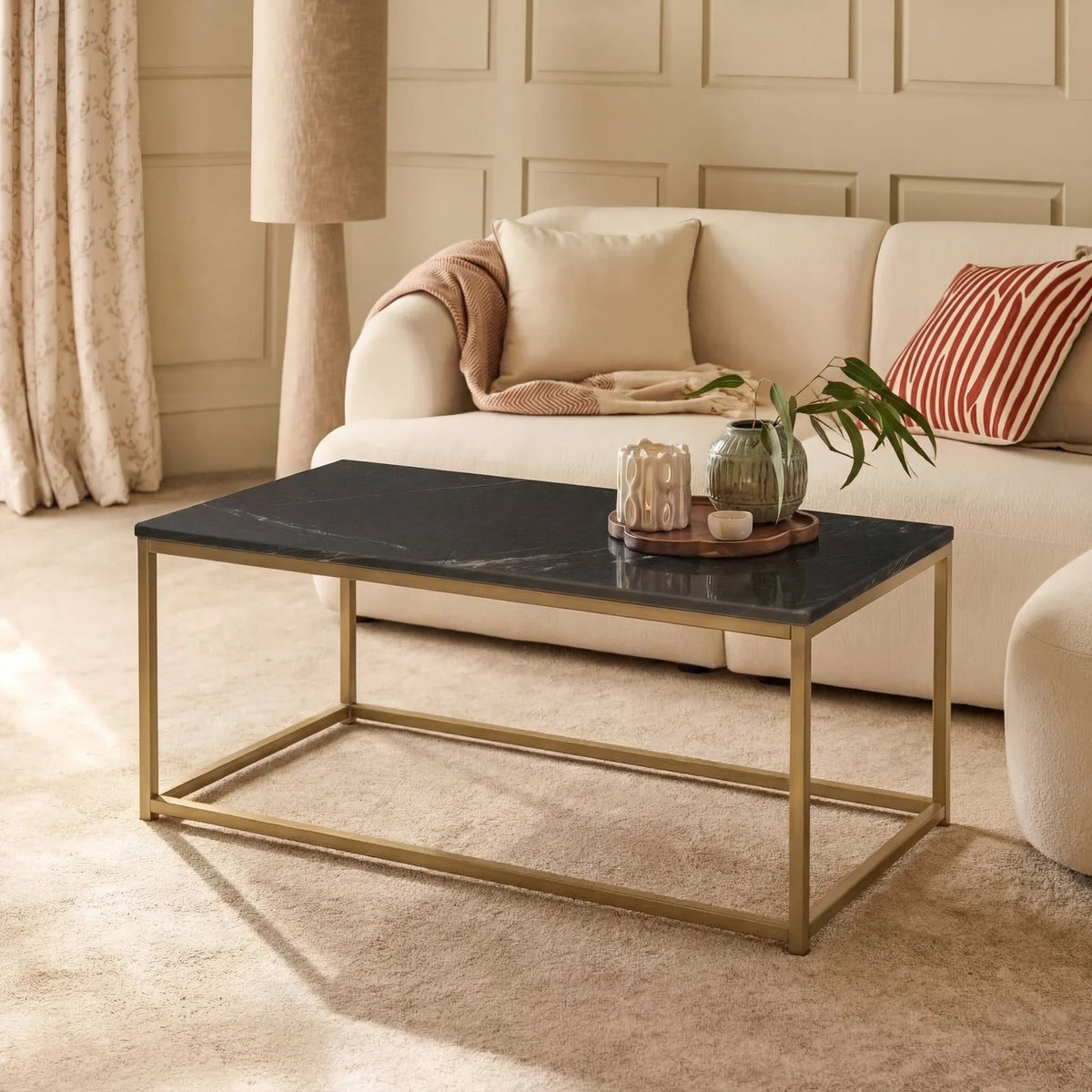 Nara Black Marble Coffee Table - Gold Frame - Laura James