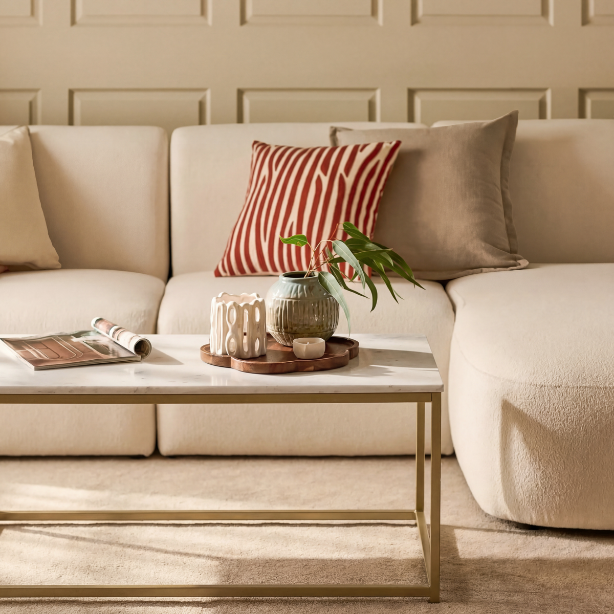 Nara White Marble Coffee Table - Gold Frame - Laura James