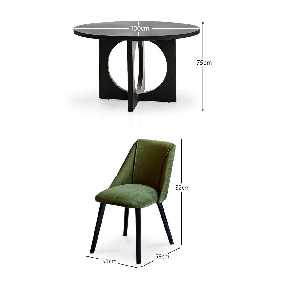 Jade Jet Black Acacia 4 Seater Dining Set with Fern Green Dining Chairs - Laura James