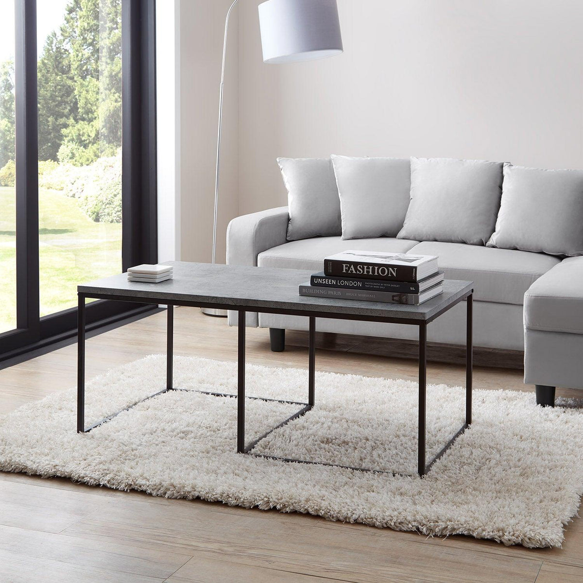 Jay coffee table and side table set - concrete effect and black - Laura James