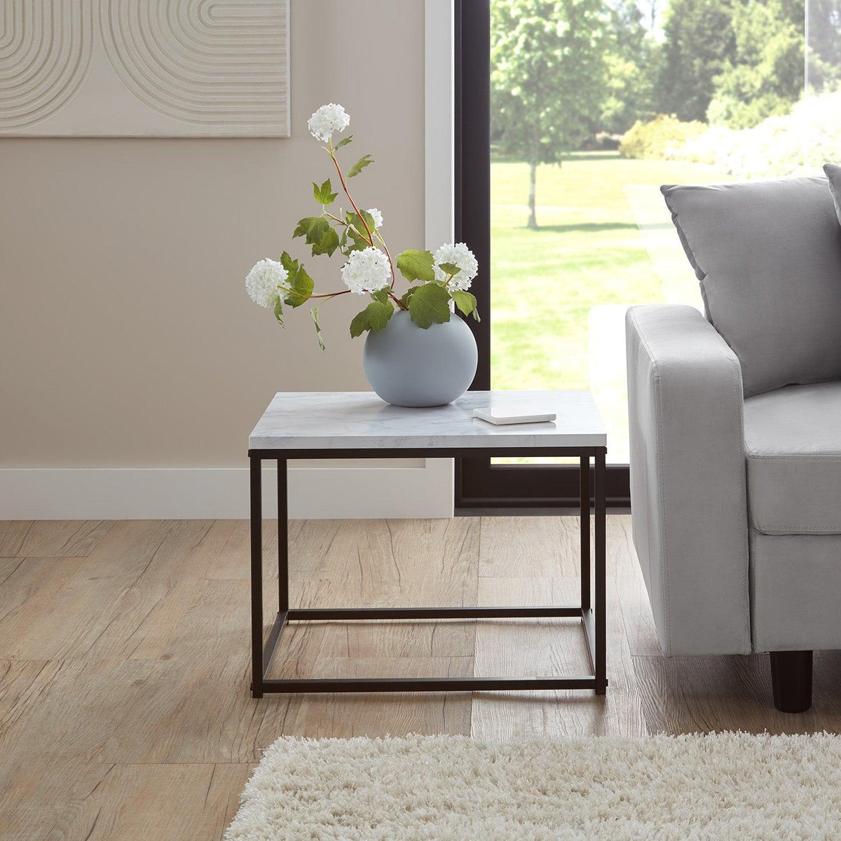 Jay coffee table and side table set - marble effect and black - Laura James