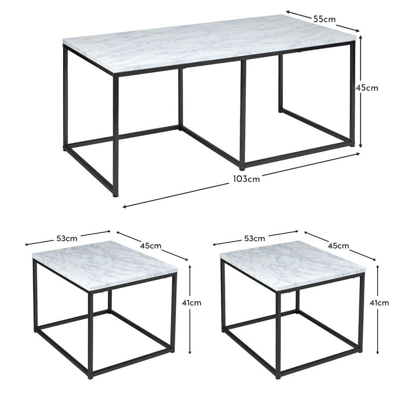 Jay Marble Effect Coffee Table Set - Black Frame - Laura James