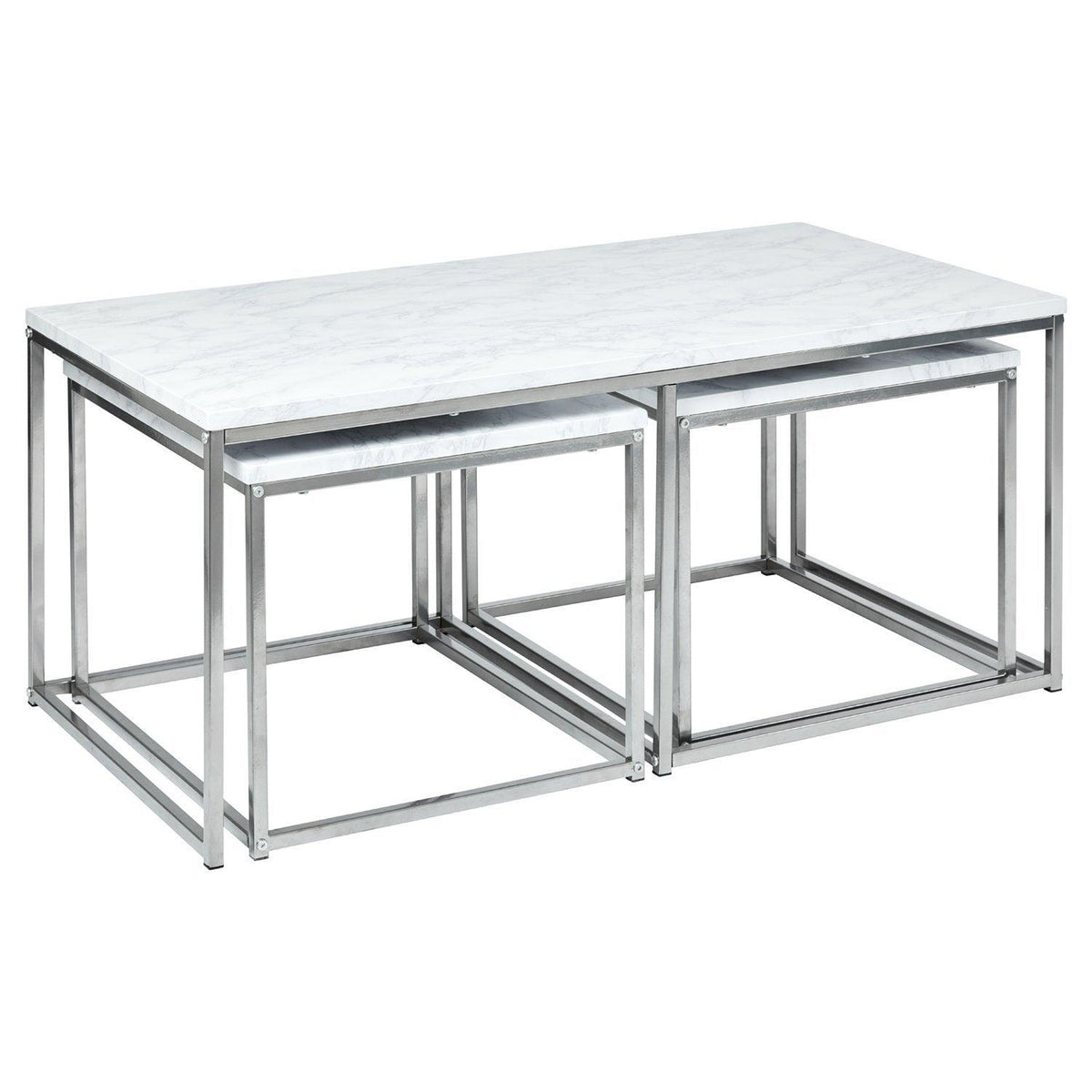 Jay coffee table and side tables - marble effect and chrome - Laura James