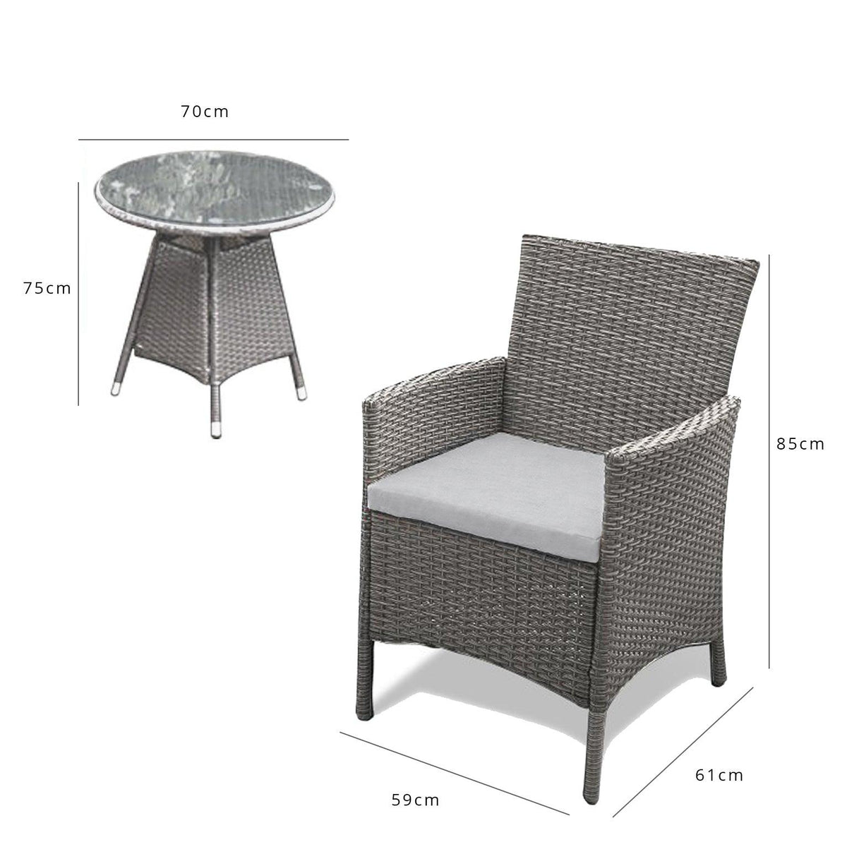 2 Seater Rattan Bistro Dining Set - Grey - Laura James